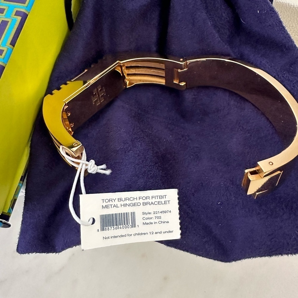 Tory Burch Fitbit Fret Metal Hinged Bracelet heavy gold with box and dust bag - Picture 3 of 5